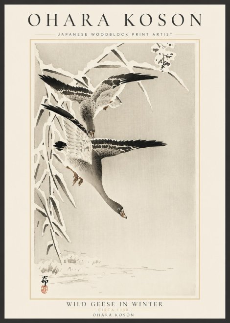 Ohara Koson Wild Geese in Winter No6 - Poster