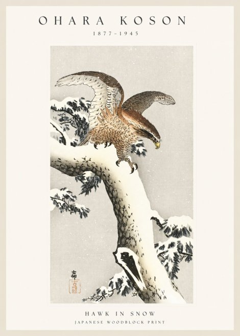 Ohara Koson Hawk in Snow No1 - Poster
