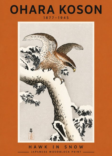 Ohara Koson Hawk in Snow No4 - Poster