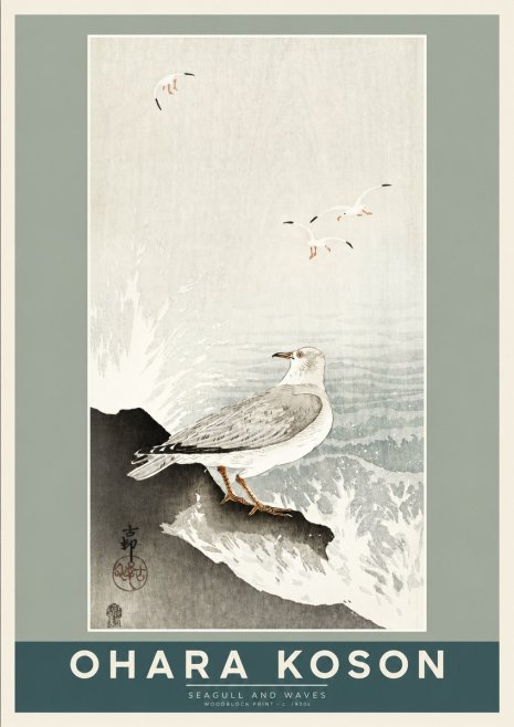 Ohara Koson Seagull and Waves No2 - Poster