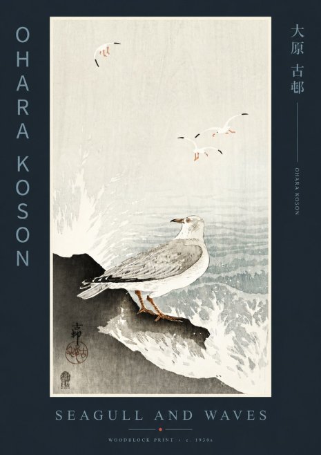 Ohara Koson Seagull and Waves No4 - Poster