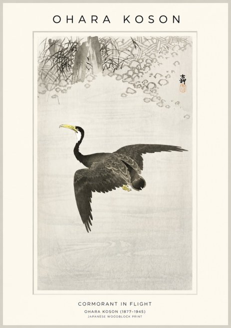 Ohara Koson Cormorant in Flight No1 - Poster