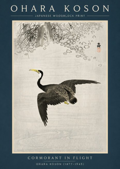 Ohara Koson Cormorant in Flight No2 - Poster