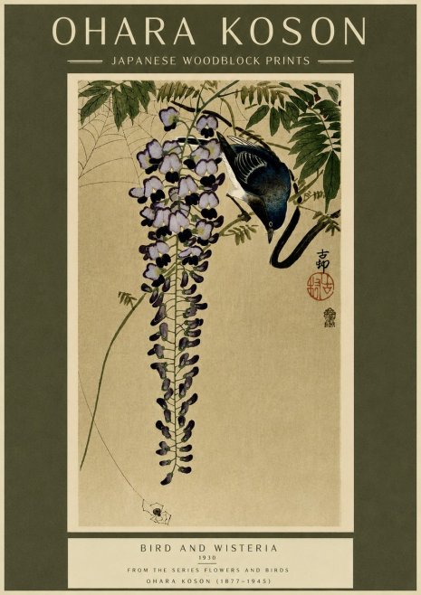 Ohara Koson Bird and Wisteria No6 - Poster