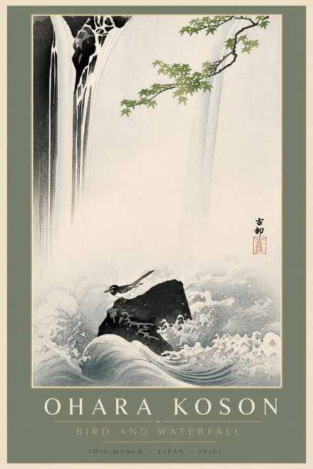 Ohara Koson Bird and Waterfall No2 - Poster