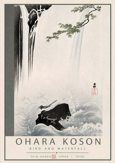 Ohara Koson Bird and Waterfall No3 - Poster
