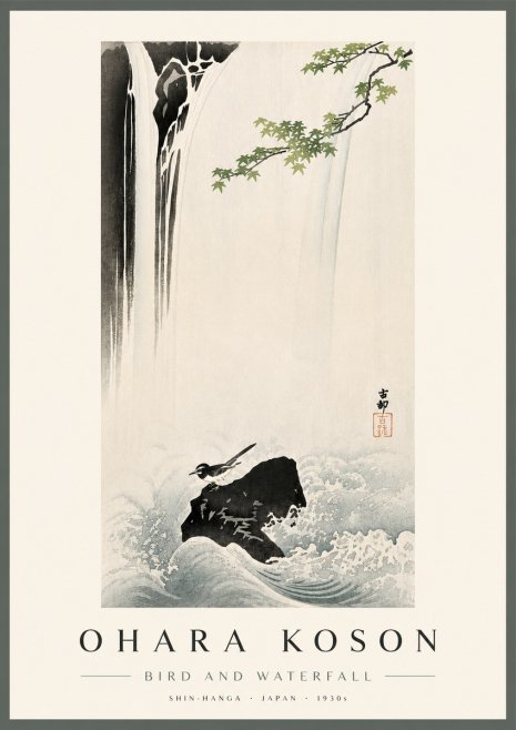 Ohara Koson Bird and Waterfall No4 - Poster