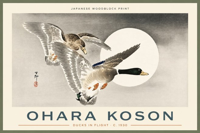 Ohara Koson Ducks in Flight No2 - Poster
