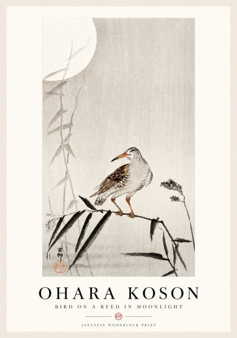 Ohara Koson Bird on a Reed in Moonlight No4 - Poster