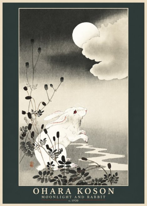 Ohara Koson Moonlight and Rabbit No3 - Poster