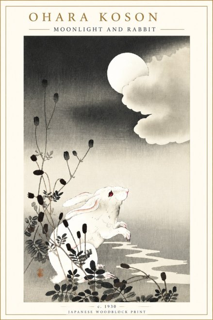 Ohara Koson Moonlight and Rabbit No5 - Poster