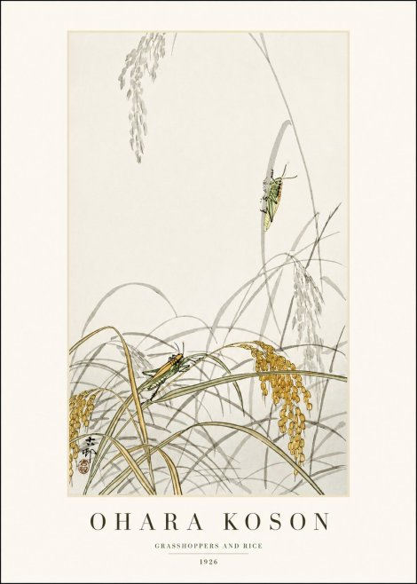 Ohara Koson Grasshoppers and Rice No1 - Poster