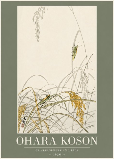 Ohara Koson Grasshoppers and Rice No2 - Poster