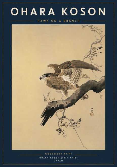 Ohara Koson Hawk on a Branch I No6 - Poster