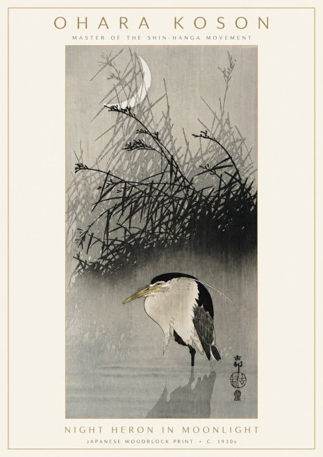 Ohara Koson Night Heron in Moonlight No3 - Poster