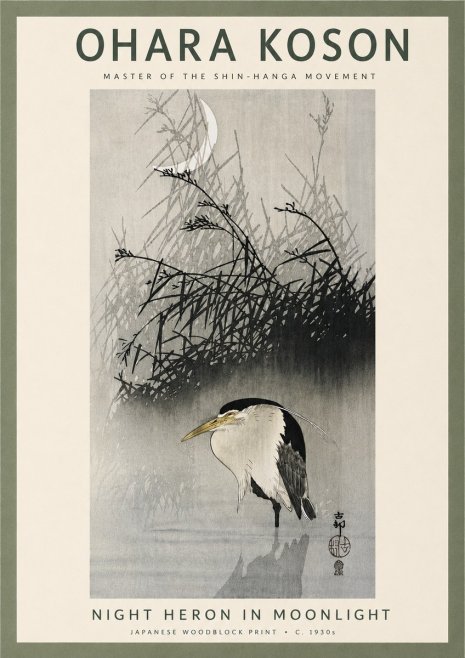 Ohara Koson Night Heron in Moonlight No4 - Poster