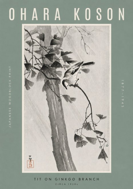 Ohara Koson Tit on Ginkgo Branch No2 - Poster