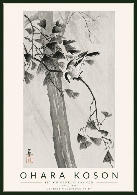 Ohara Koson Tit on Ginkgo Branch No5 - Poster