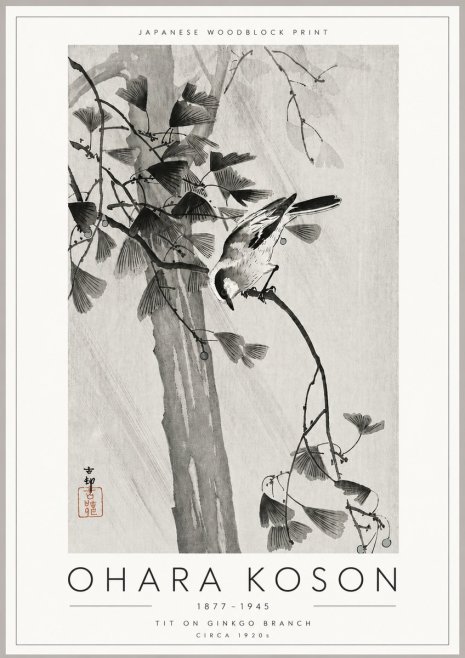 Ohara Koson Tit on Ginkgo Branch No6 - Poster