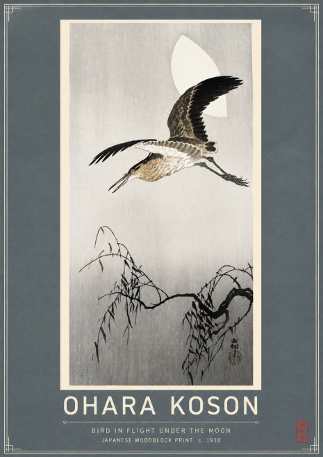 Ohara Koson Bird in Flight Under the Moon No4 - Poster