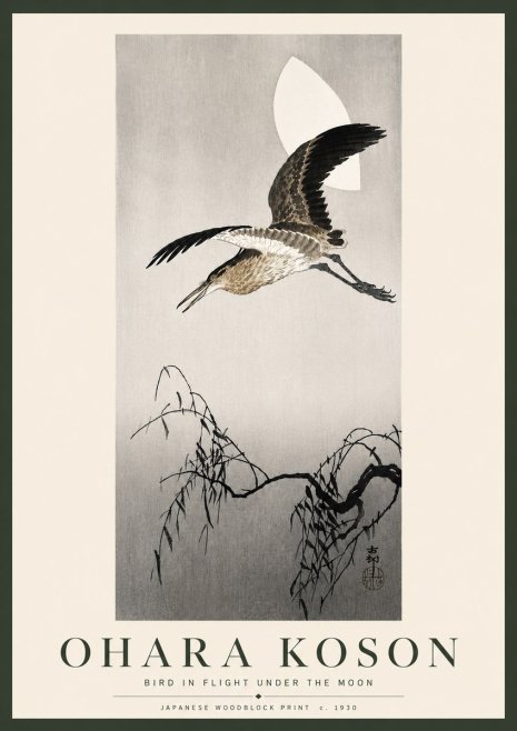Ohara Koson Bird in Flight Under the Moon No5 - Poster