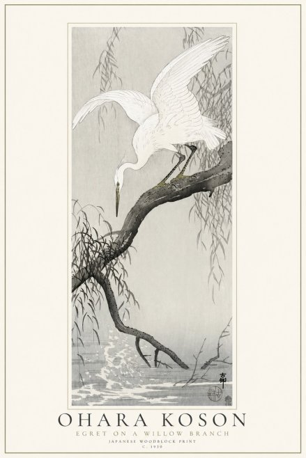 Ohara Koson Egret on a Willow Branch No1 - Poster