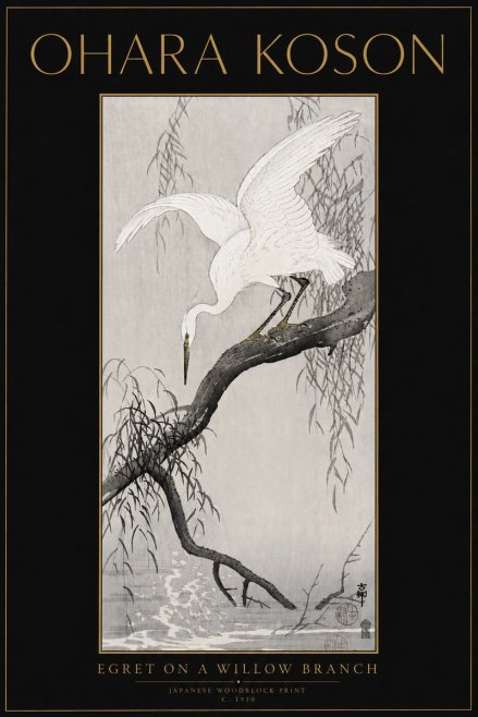 Ohara Koson Egret on a Willow Branch No5 - Poster