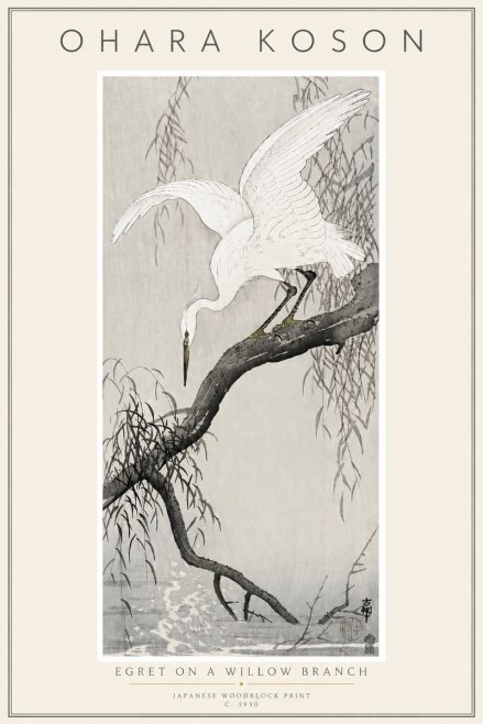 Ohara Koson Egret on a Willow Branch No6 - Poster