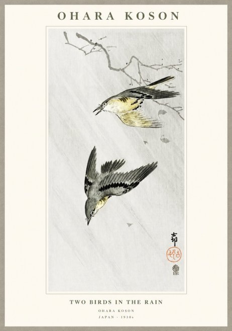 Ohara Koson Two Birds in the Rain No1 - Poster