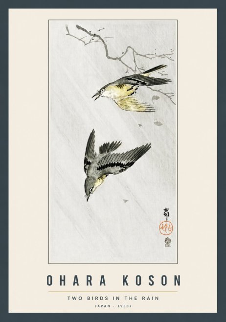 Ohara Koson Two Birds in the Rain No2 - Poster