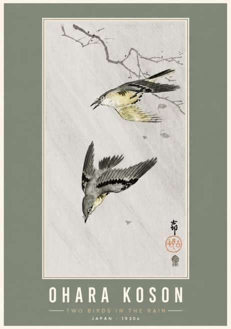 Ohara Koson Two Birds in the Rain No3 - Poster