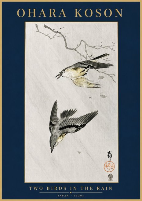 Ohara Koson Two Birds in the Rain No4 - Poster