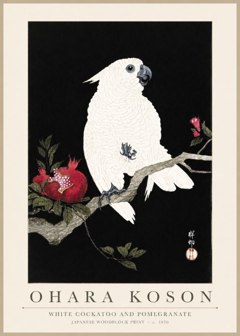 Ohara Koson White Cockatoo and Pomegranate I No3 - Poster