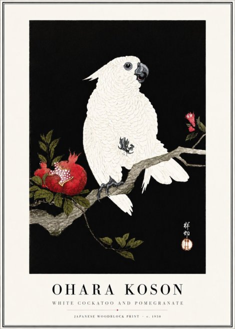 Ohara Koson White Cockatoo and Pomegranate I No4 - Poster