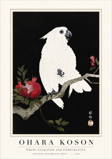 Ohara Koson White Cockatoo and Pomegranate I No6 - Poster