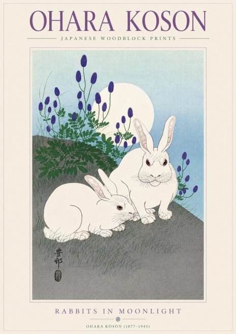 Ohara Koson Rabbits in Moonlight No3 - Poster