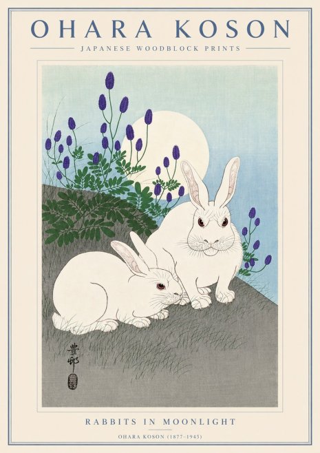 Ohara Koson Rabbits in Moonlight No4 - Poster