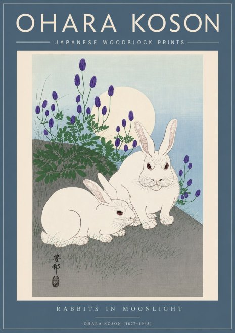 Ohara Koson Rabbits in Moonlight No5 - Poster