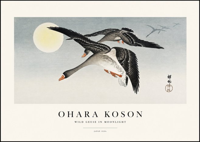 Ohara Koson Wild Geese in Moonlight III No1 - Poster