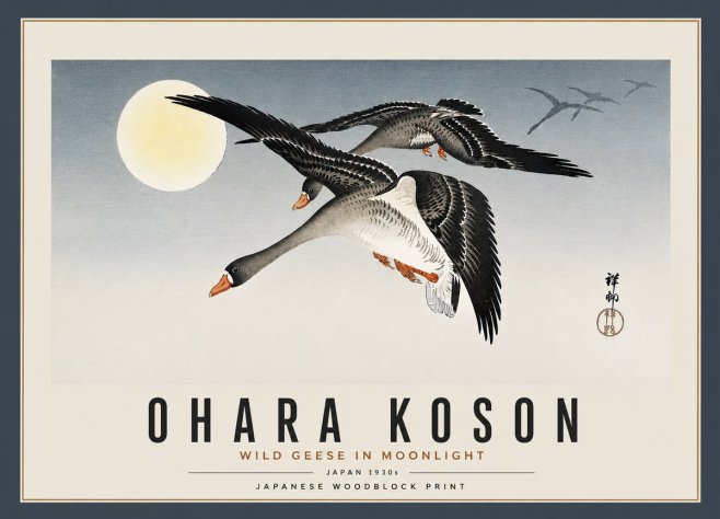 Ohara Koson Wild Geese in Moonlight III No4 - Poster
