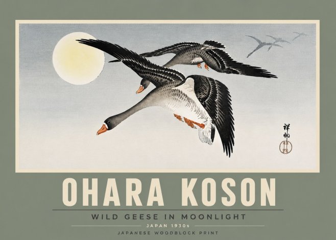 Ohara Koson Wild Geese in Moonlight III No5 - Poster