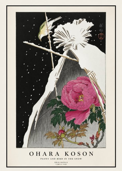 Ohara Koson Peony and Bird in the Snow No1 - Poster