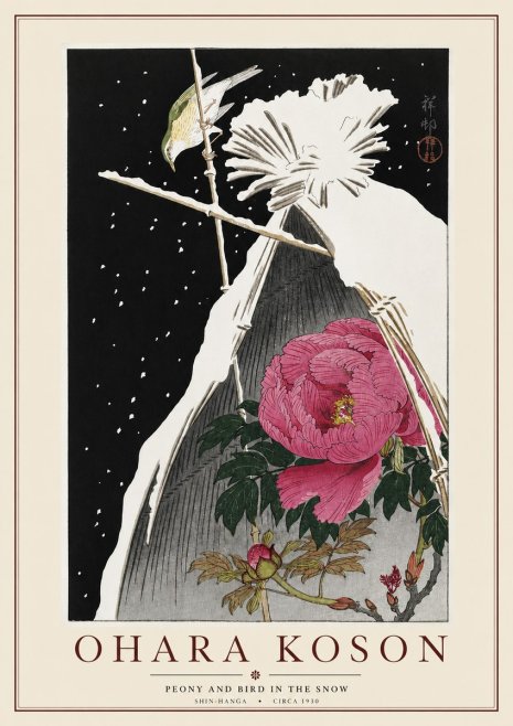 Ohara Koson Peony and Bird in the Snow No3 - Poster