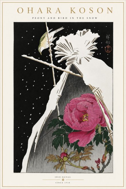 Ohara Koson Peony and Bird in the Snow No4 - Poster