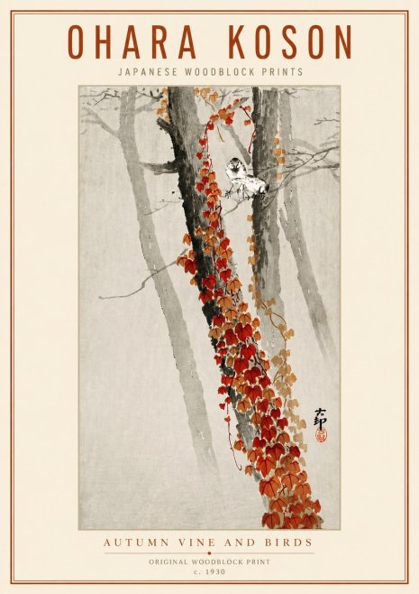 Ohara Koson Autumn Vine and Birds No3 - Poster