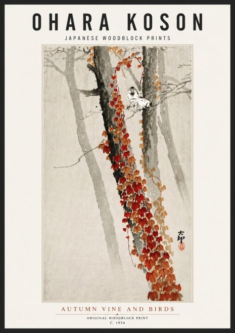 Ohara Koson Autumn Vine and Birds No4 - Poster