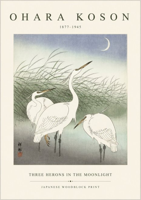 Ohara Koson Three Herons in the Moonlight No1 - Poster