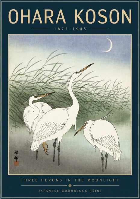 Ohara Koson Three Herons in the Moonlight No2 - Poster