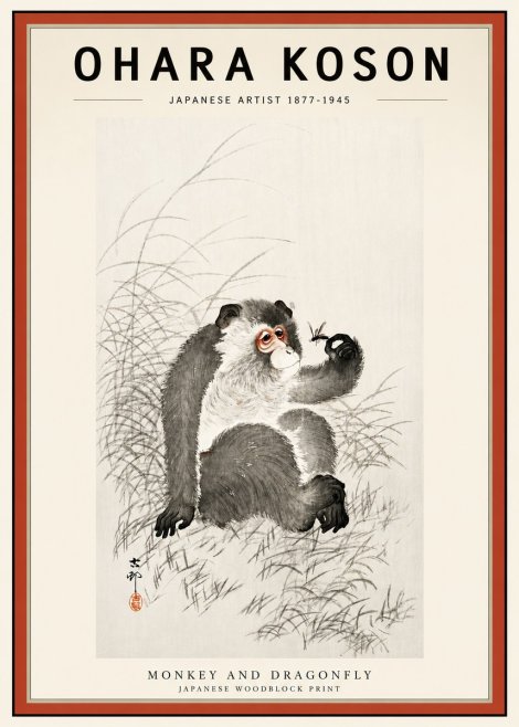 Ohara Koson Monkey and Dragonfly No3 - Poster