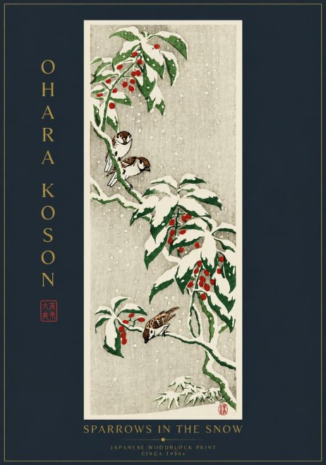 Ohara Koson Sparrows in the Snow No6 - Poster
